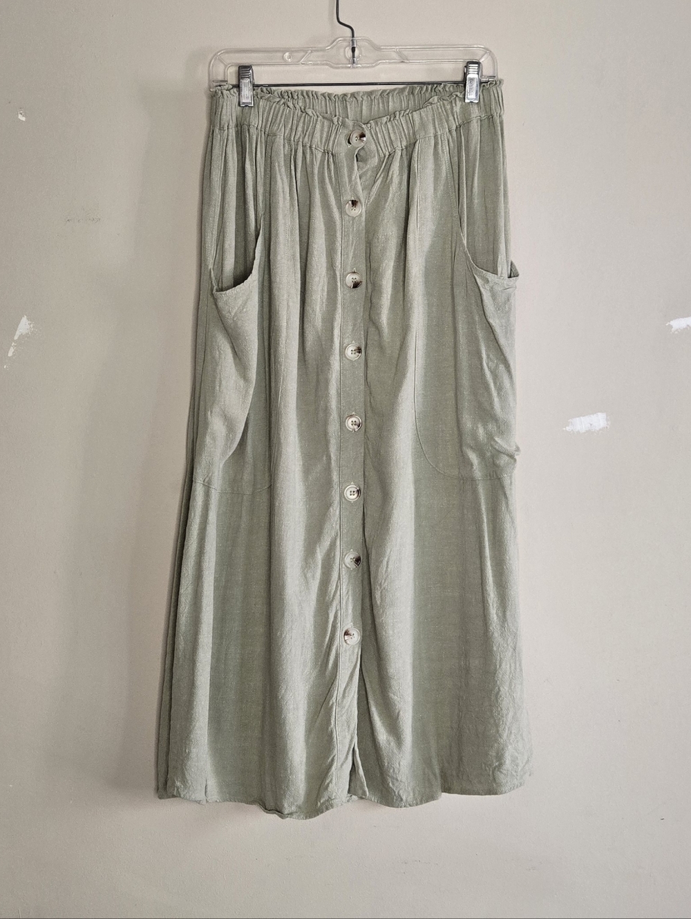 Adrianna Pappel Olive Kakhi Green Linen Blend Maxi Skirt Medium